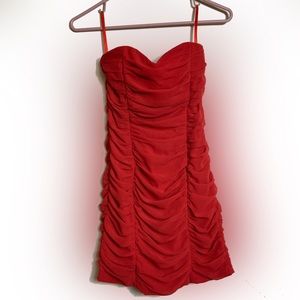 H&M RUCHED STRAPLESS RED DRESS SIZE 6 BODYCON BANDEAU